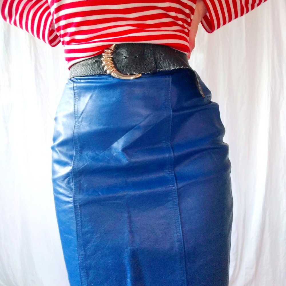 Totally Rad 80s/90s Vintage Blue Genuine Leather Skirt Women's Size 5 Terra